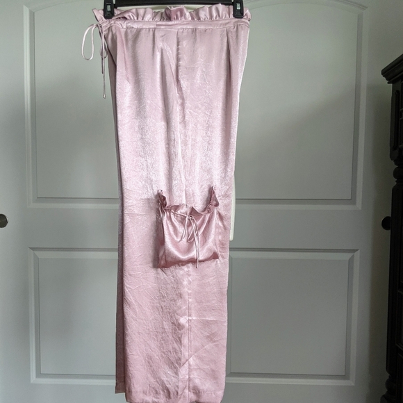 Jonathan Simkhai Intermix Pants Satin Lounge Wide Leg Crop Zip Fly Purple M NWT - Picture 7 of 15